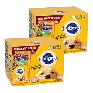 PEDIGREE CHOICE CUTS IN GRAVY Adult Soft Wet Dog Food 18-Count Variety Pack, 3.5 oz Pouches (Pack of 2)