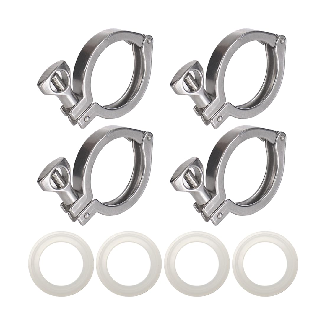 Single Pin Tri Clamp - 4 Pcs Heavy Duty Ferrule TC 1?1.5 Inch Stainless Steel 304 with Silicone Gaskets