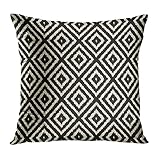 Gygarden Plush Square Ikat Diamond Pattern in Black and Cream Hidden Zipper Home Sofa Decorative Throw Pillow Cover Cushion Case 16X16 Inch Design Printed Pillowcase