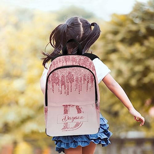 Personalized School Backpack for Elementary Boys Girls with Name Pink Glitter Pattern Waterproof Custom Bookbag for Daughter Son Fashion Unique Customized Book Bag Back Pack3