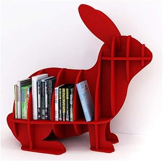 Rabbit Shape Kids' Wall-Mounted Bookshelf Bookcase and Wall Organiser Storage Shelf for Children's Room Playroom School Space-Saving White m (Red Small)