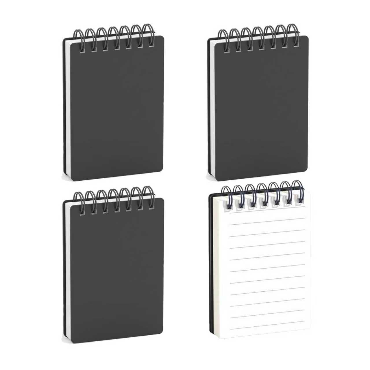4Pcs Small Notebooks Pocket Size,A7 Notebook, Spiral Pocket Size Notepads with Black Cover, Reporters Notebooks,Mini Lined Paper Notebook for School Office Supplies Business Memo（160 Page,Black)