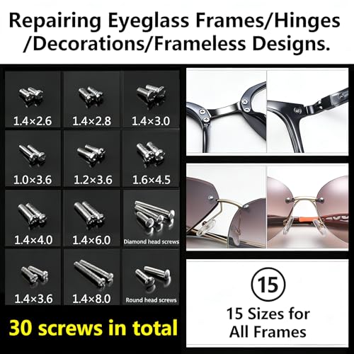Image of PTSLKHN Eye Glass Repairing Kit, S2 Steel Screwdriver with 15 Types of Screws, Precision Eyeglass Repair Tool Set (Blue 2in1-screws)