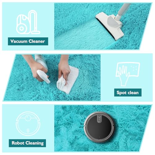 Soft Round Area Rug for Kids Bedroom, Fluffy Fuzzy Shaggy Rug 5'X5'for Living Room, Non Slip Circle Plush Rug for Girls Room Nursery Dorm Decor,Light Blue