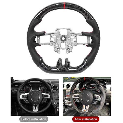Car Steering Wheel,Carbon Fiber Steering Wheel Perforated Leather Red Stitching Auto Accessory Fit for V6/EcoBoost/GT/Shelby steering wheel steering wheel - Image 6