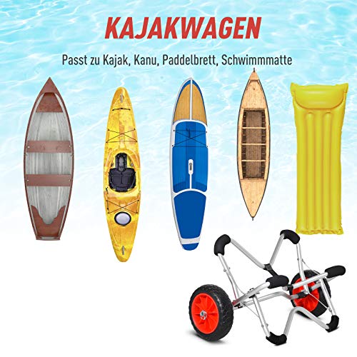 HOMCOM Kajakwagen Alu Bootswagen Faltbare transportwagen Kunstleder-Reifen Silber 75 kg 75 x 43 x 46 cm