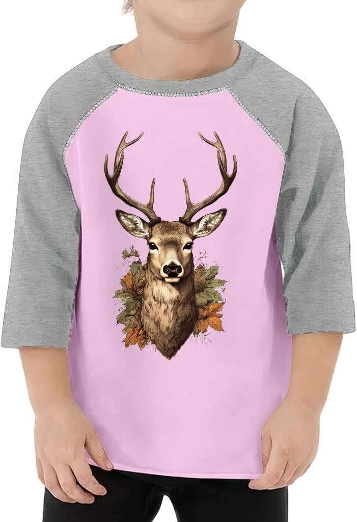 Deer Graphic Toddler Baseball T-Shirt - Animal Themed 3/4 Sleeve T-Shirt - Cute Design Kids' Baseball Tee