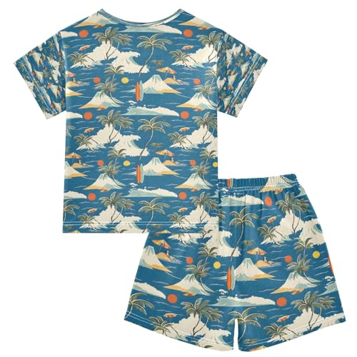 senya Wave Palm Surfboat D Summer Pajamas Set Short Cotton Sleepwear 2 Piece2