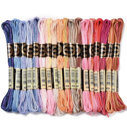 CABODYALS 18 madeja de 6 hebras de Hilo de Bordar Jaspeado de 144 m Hilo de Poliéster Degradado para Bordar Hilo de Punto de Cruz Hilo de Arcoíris para Pulseras para Coser A Mano Bolsitas Borlas Cojin