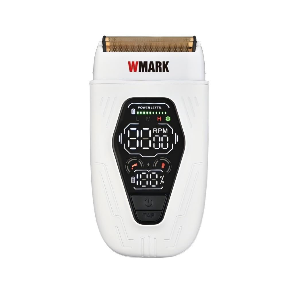 WMARK Kit Profesional de Barbero de Aleación de Zinc 3 en 1 - Ajuste de 3 Velocidades con Pantalla Digital (Velocidad/RPM/Potencia) y Recordatorios Inteligentes (Engrasado/Sobrecalentamiento