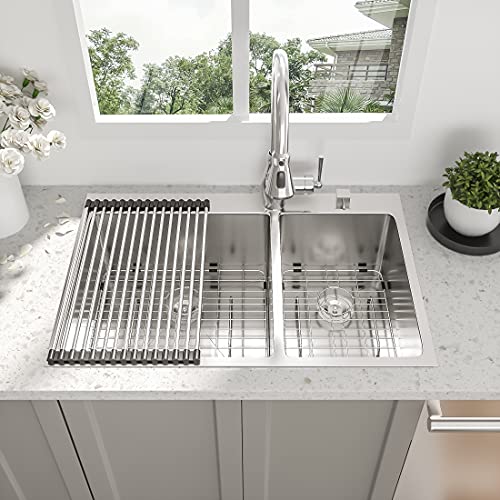 33-Inch-Drop-In-Kitchen-Sink-Beslend-Topmount-Stainless-Steel-16-Gauge-Double-Bowl-Sink-6040-33x22x10-Kitchen-Sink-Basin 33 Inch Drop In Kitchen Sink Beslend Topmount Stainless Steel 16 Gauge Double Bowl Sink 6040 33x22x10 Kitchen Sink Basin