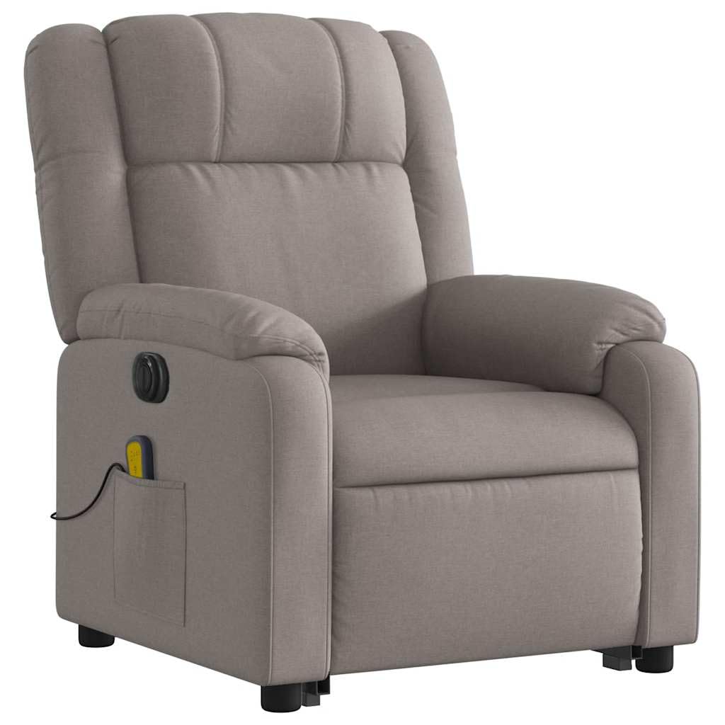 Sillón elevador eléctrico reclinable de tela gris con 6 puntos de vibración y función de elevación, cómodo con marco estable y control automático