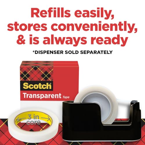 Image of Scotch Brand Transparent Tape, 3 /4 x 2592 Inches, 3 Inch Core, 2 Rolls | Clear Tape Engineered for Office and Home Use
