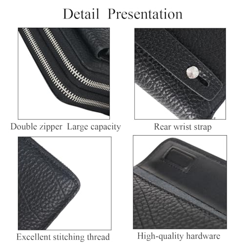 Men Clutch Bags Genuine Leather Double Zipper Wallet Large Capacity Purse Business Card Organizer Handbag Travel Bag3