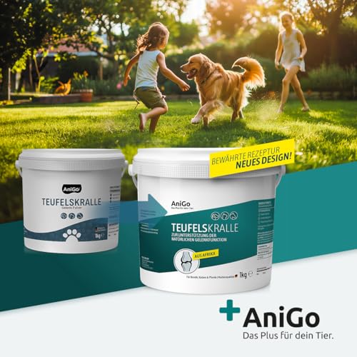 AniGo Teufelskralle für Hunde, Katzen & Pferde 1kg - Teufelskrallenpulver, Teufelskrallenwurzel, Gelenkpulver, zur Unterstützung agiler Gelenke und der Beweglichkeit