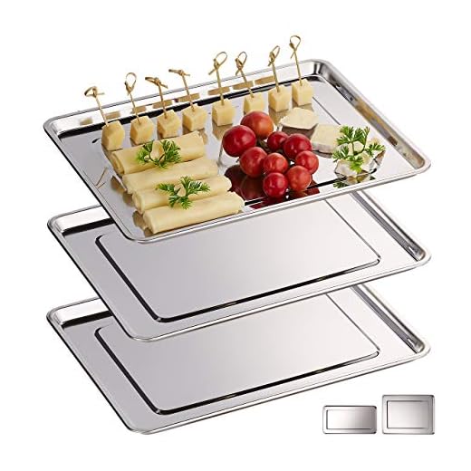 Relaxdays Servierplatte, 3er Set, Edelstahl, spülmaschinenfest, Wurst, Käse, Party, Schlemmerplatte, 33x26,5 cm, silber