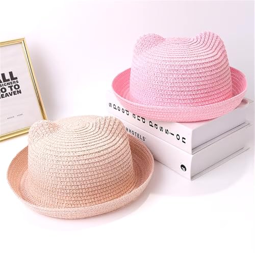 Toddler, Preschooler, Children, Kids Cat Ear Straw Bucket Sun Hats, Assorted Colors Multicolor2