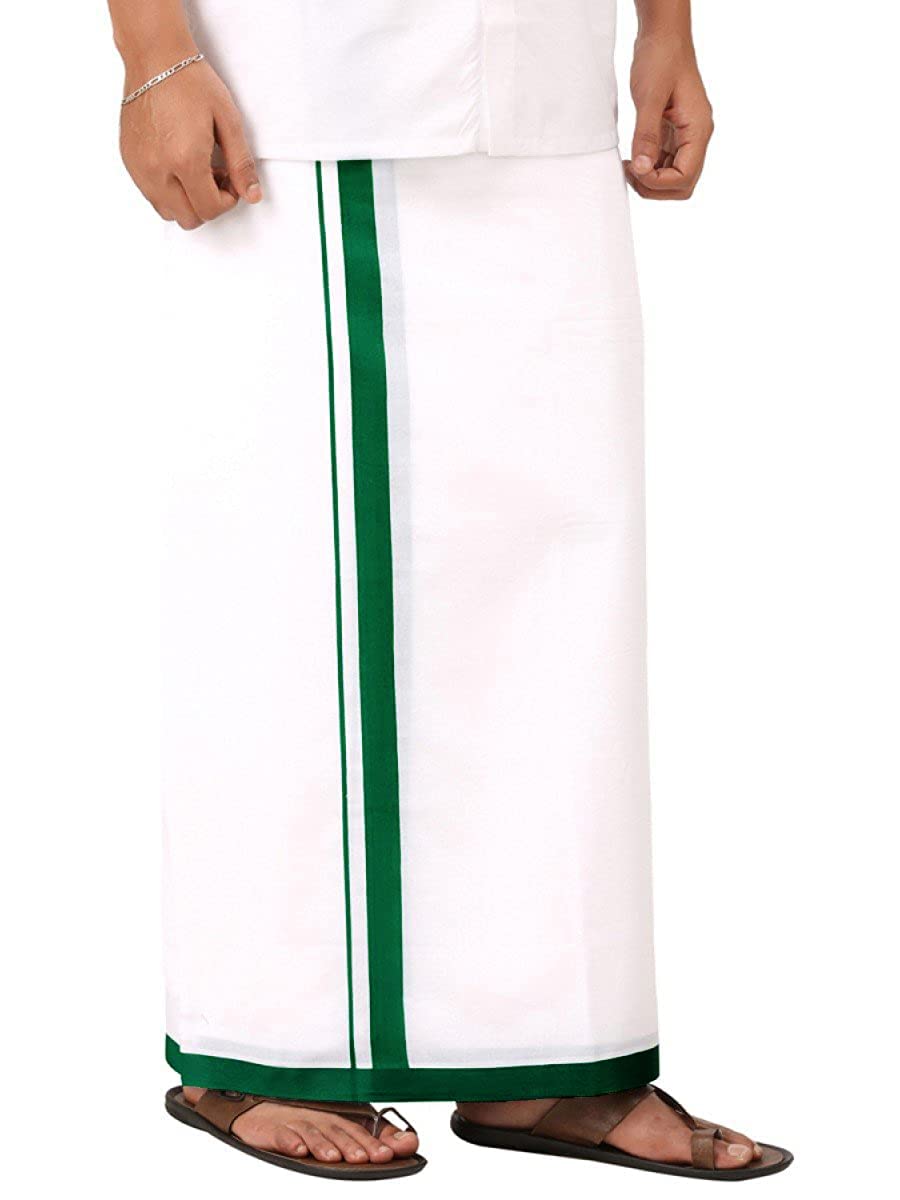 yettalan Mens Thick Border 100% Cotton Dhoti 2.00 Meters Pure White Mundu/Vesti-picture-49