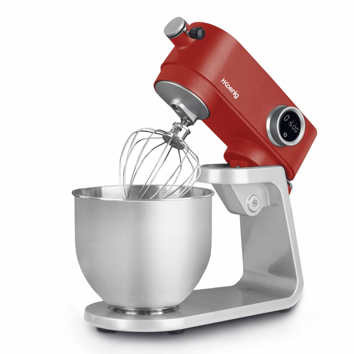 H.Koenig Robot Pétrin Professionnel Multifonctions 5L KM124 Inox rouge mat Puissant 800W, Robot Cuisine Pâtissier Pétrin 8 vitesses, Fouet, Batteur, Crochet, Pétrisseur, Couvercle anti-éclaboussure