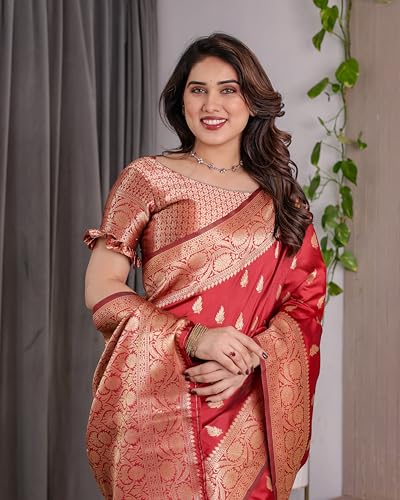 Image of SGF11 Women's Kanjivaram Soft Silk Saree With Unstitched Blouse Piece