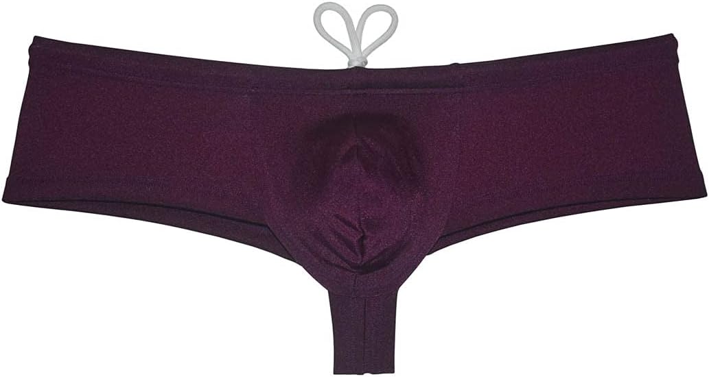 Men's Brazilian Bikini Thong Swimwear Drawstring Swimsuit Shiny Cheeky Swim Boxer Briefs Trunks