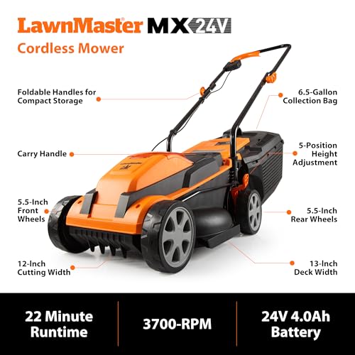 Image of LawnMaster 20VMWGT 24V Max 13-inch Lawn Mower and Grass Trimmer 10-inch Combo with 2x4.0Ah Batteries and Charger