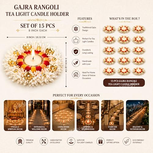 Image of Divyakosh Gajra Theme Rangoli Mats for Stairs Decoration,Floor /Balcony /Living Room Decor, Set of 15, Decorative Diya,Diwali Gift Diya, Deepak, Candles, Home Decoration Tea Lights
