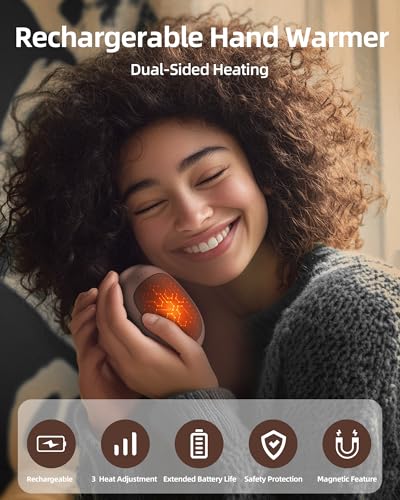 Rechargeable Hand Warmers, Electric Hand Warmers 5200mAh (2-Pack), 3 Heat Settings, Up to 18 Hours of Use, Ideal for Raynaud's Patients