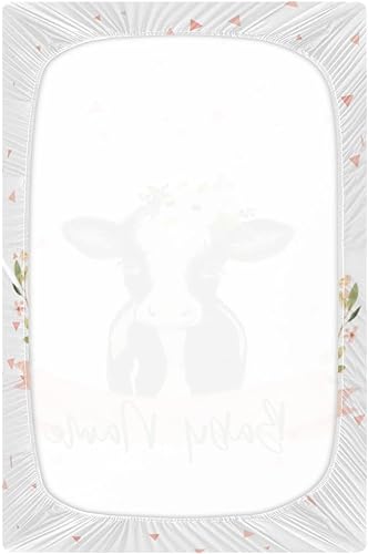 Miniatura 4 de Paquete de sábanas personalizadas con diseño de vaca para bebés y niñas, paquete personalizado y sábana de juego con nombre, sábanas bajeras para