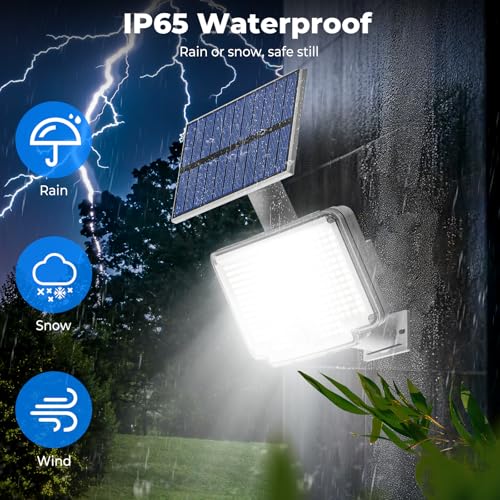 Peasur 2 Pack Solar Motion Lights Outdoor, 318 LED Solar Security Light with 3 Modes, IP65 Waterproof Powered Flood Lights for Outside Patio Garage Yard, (Cool Light,White Frame) by Peasur - Used condition - Image 3