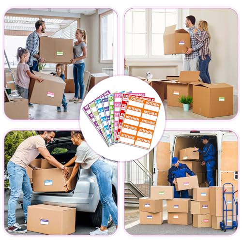 170 Home Moving Labels, 3.4 x 2 inches, 8-Color Coded Packing Box Stickers with Fragile and Blank Customizable Labels image 5
