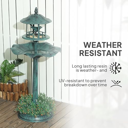 Outsunny 3 in 1 Garden Bird Bath with Bird Feeder and Flower Planter - Image 5