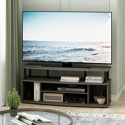 Image of Furinno Jaya 4-Tier TV Stand for TV up to 55 Inch, French Oak | Open Storage and Sound Bar Shelf, Entertainment Center, TV Console, for Living Room, Bedroom