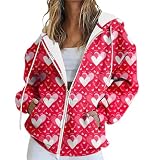 HOOUDO Damen Sweatjacke Kapuzenpullover Zip Hoodie Jacke Mit Kapuze Frühlingsmotiv Und Langen Ärmeln, (Pink, L) Sweatshirt Weiß Felljacke Kapuzenjacke Für Umstandsmode Oberteil Kurzarmbluse