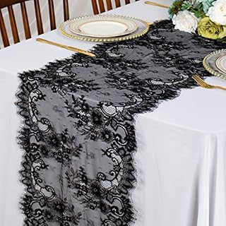 ShinyBeauty Lace Table Runner 16x120-Inch Black Vintage Wedding Lace Overlay Table Runner Vintage Rustic Lace Table Runner Lace Table Cover Outdoor Party Table Runners