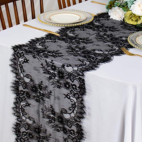 ShinyBeauty Chemin de table en dentelle vintage rustique - 40,6 x 304,8 cm - Noir Cover