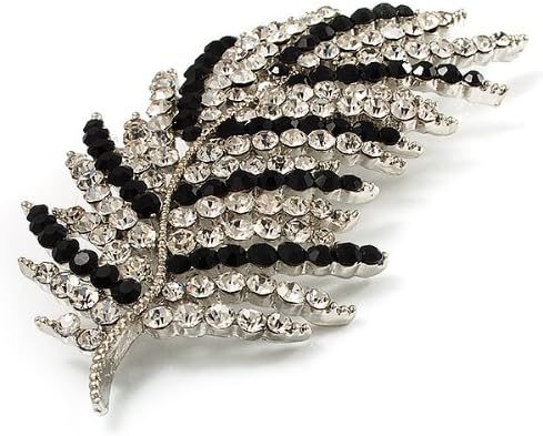 Statement Crystal Leaf Brooch (Black & Clear), black, silver, white / ivory - Image 4