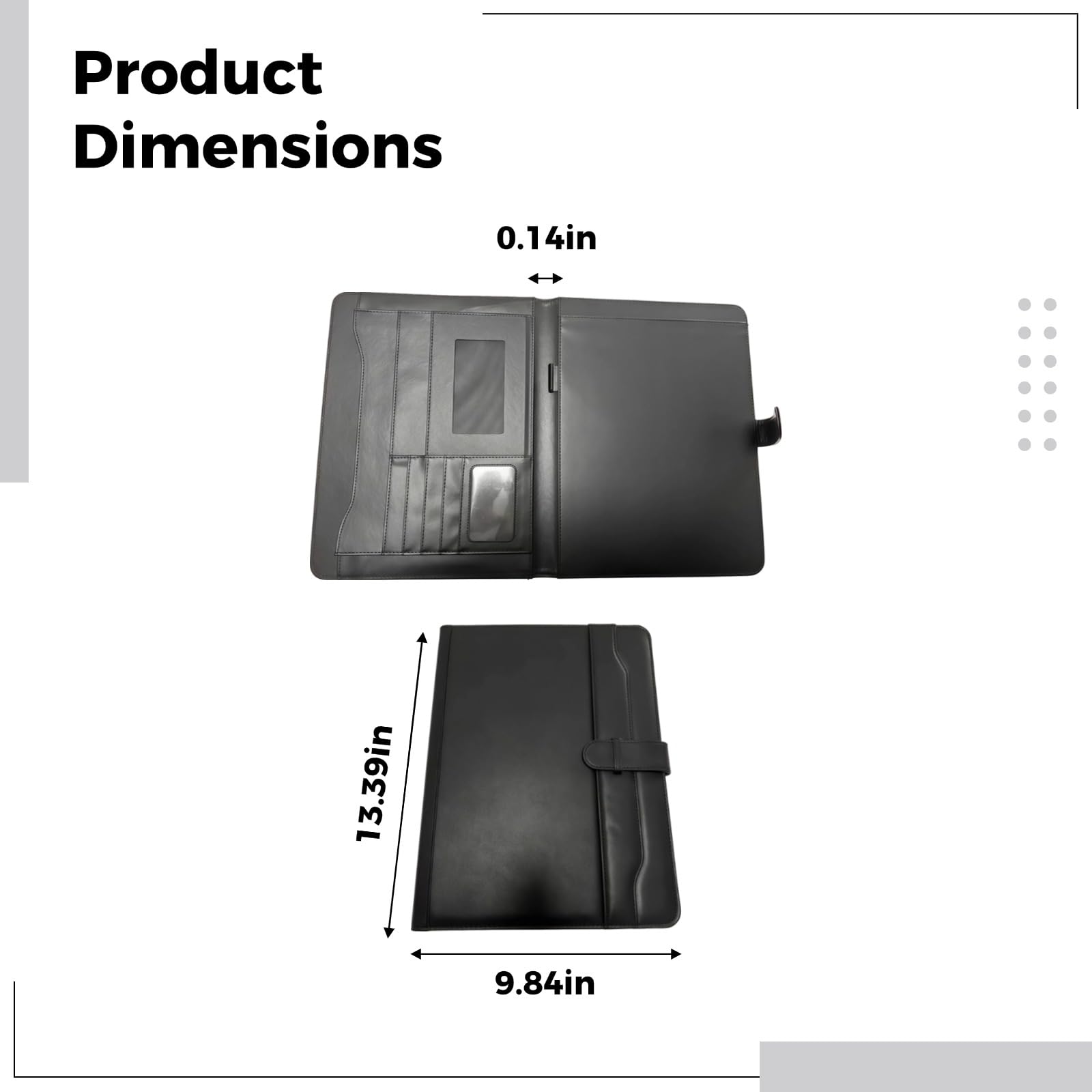 Portfolio biznesowe dla mężczyzn, czarna skóra PU Padfolio z podkładką zaciskową, format A4 i litery, przegródki na karty i przegródka na kalkulator, do biura, na prezenty i organizację dokumentów