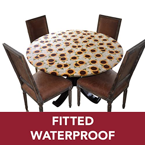 Covers For The Home Deluxe Elastic Edged Flannel Backed Vinyl Fitted Table Cover - Sunflower Pattern - Large Round - Fits Tables Up To 45" - 56" Diameter #TOP2