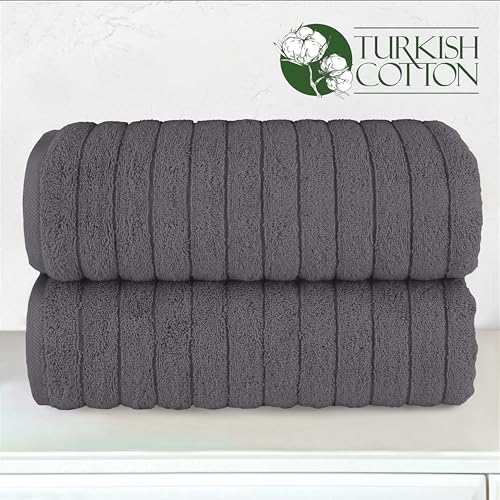 Image of Elegant Comfort 100% Turkish Cotton Corduroy Ribbed Luxury Soft 2 Pack Bath Towels 27 x 54 Inch - Ultra Plush, Absorbent, Quick Dry, Hotel Spa Quality Towels for Bathroom Essentials, Gray