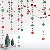 Decor365 Glitter Christmas Star Garland Green Red Decoration Circle Dots Garland Xmas Party Hanging