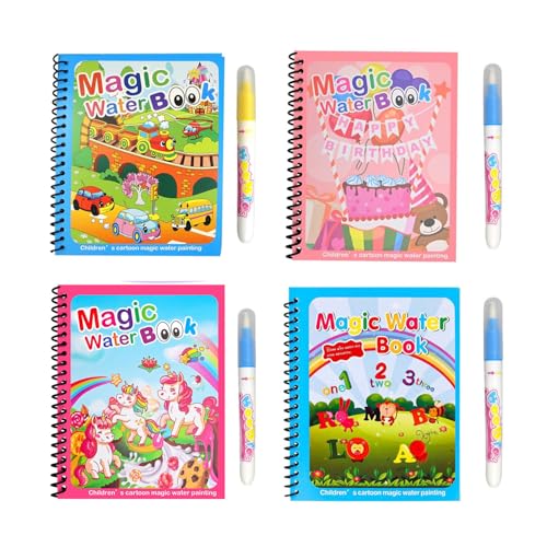 Semazz Water Wassermalbuch,4 PCS Kinder Wasser Magie Malbuch mit...