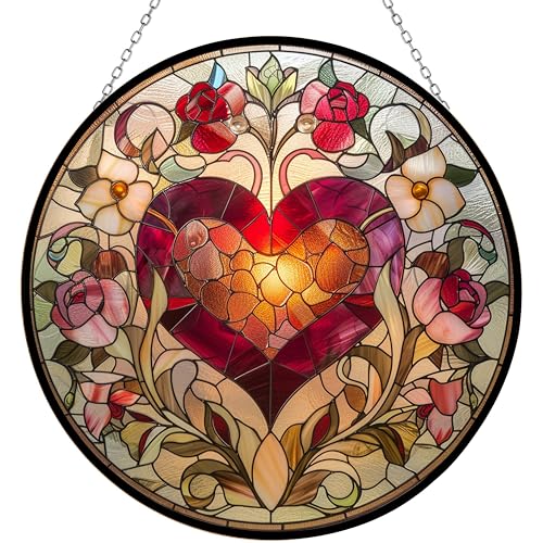 365CUSGIFTS Personalized Name Valentine Heart Stained Glass Window Hanging by Clare Donovan Suncatcher Stained Glass Valentine
