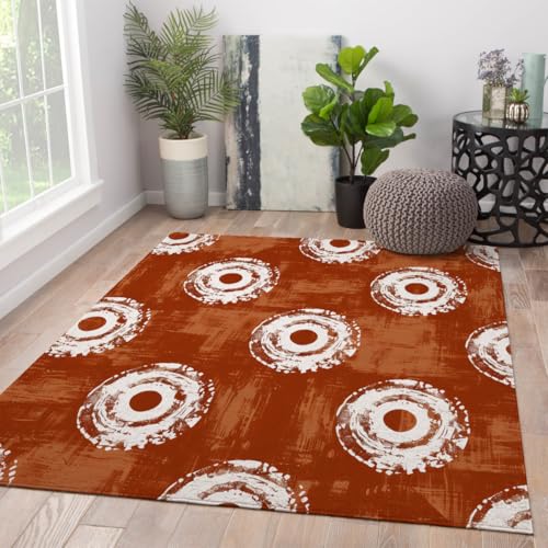 Tapis lavable salon 160x230cm bohème à motif circulaire