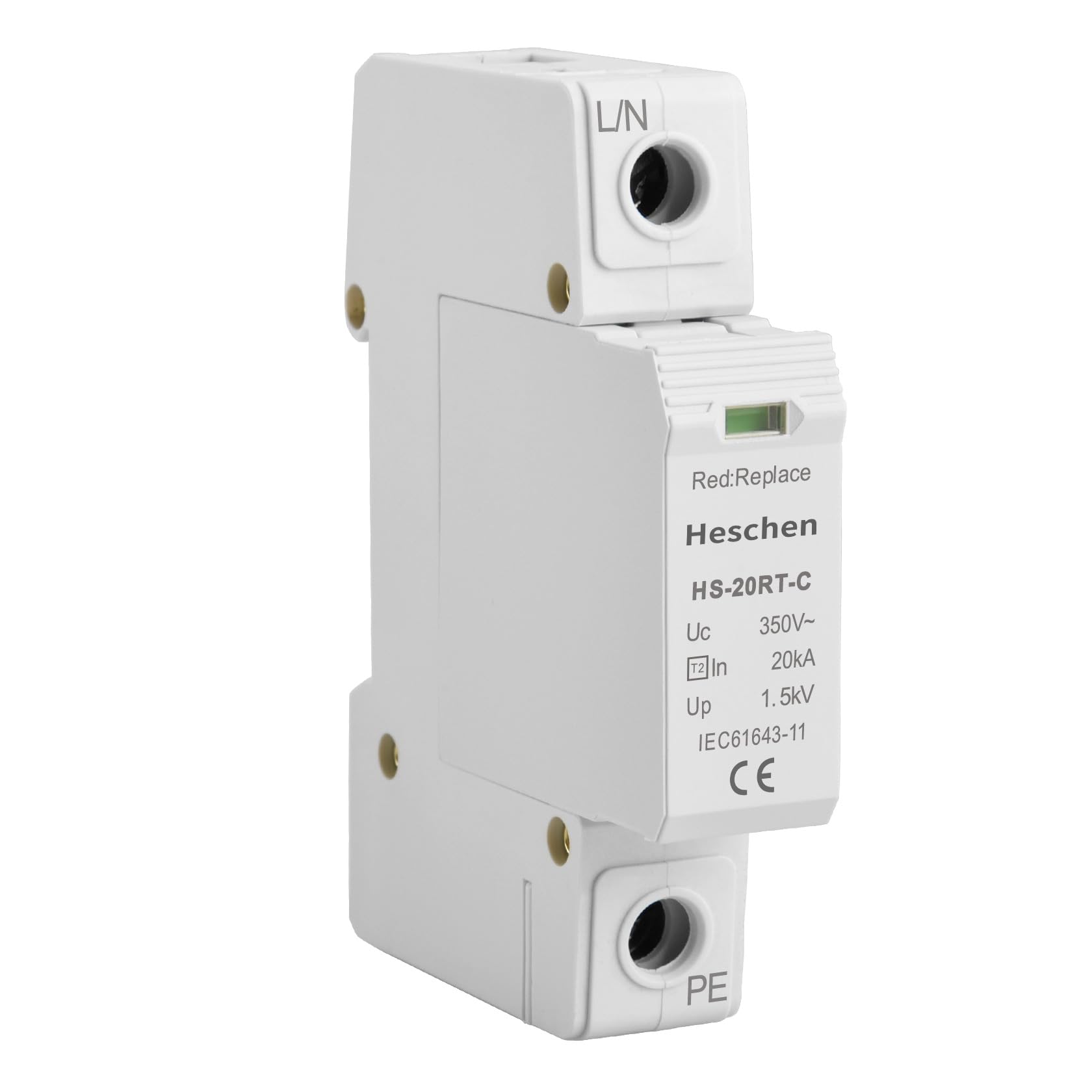 Heschen Surge Protective Device SPD, HS-20RT-C, 1P 350VAC 20KA, Built-in replaceable over current fuse, Low-Voltage Arrester