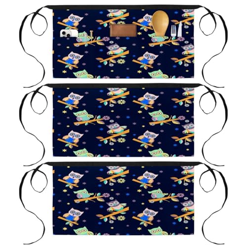 Demi-tablier pour cuisine nettoyage de la maison et pâtisserie motif chouettes