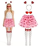Yinxiang Jie Valentine Cupid Costume Set,Pink Heart Tutu dress with red heart headband and Sunglasses,Valentines Day Accessories for Valentine's Day Party