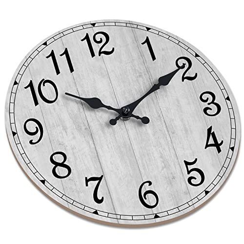 Hylanda Wall Clock, 10 Inch Rustic Wall Clocks Battery Operated Silent Non Ticking, Country Round Wooden Clocks Farmhous Wall Decor For Bathroom, Living Room, Kitchen, Bedrooms, Dining Room (Gray) #TOP1