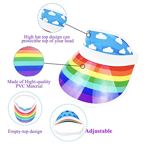 6 Pack Rainbow Sun Visors Hats Women Men Clear Colored Plastic Visor Hat Outdoor Sports Tennis Beach Golf Cap #TOP4