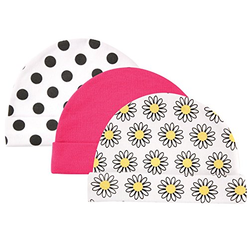 Luvable Friends 3-Pack Infant Caps, Pink Daisy